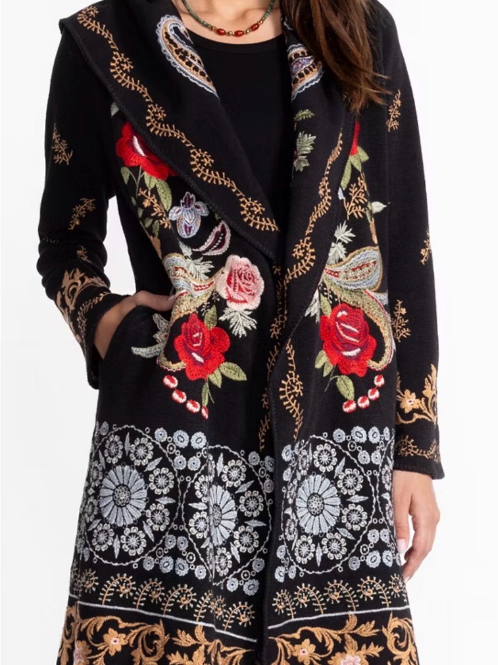 New w Tags Johnny Was Biya Leto Duster Black Small Floral Boho Hard to Find - Picture 4 of 16